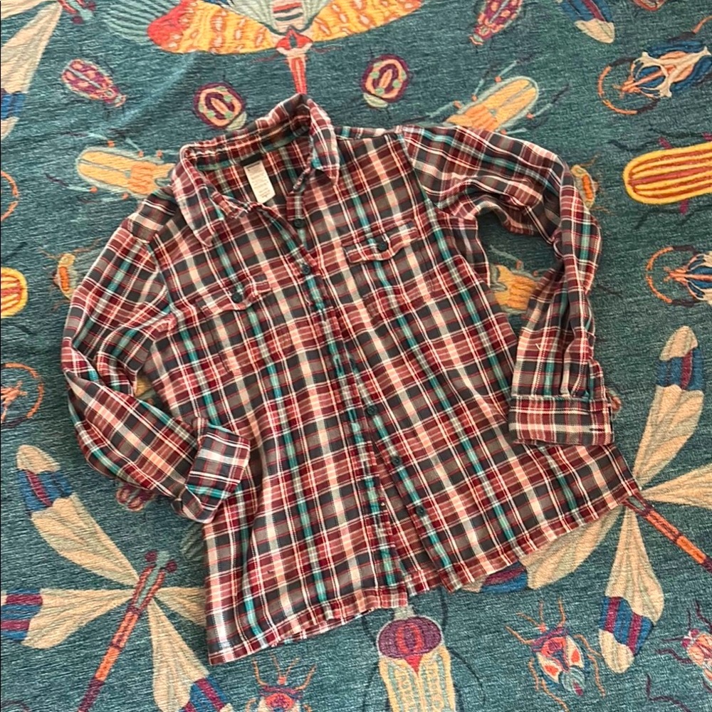 Vintage Patagonia Organic Cotton Plaid Fjord Button-Up Shirt Roadie: Tidal Teal